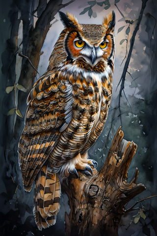 Great Horned Owl Watercolor sm